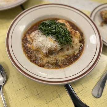 Le Hut Dinette - eggplant lasagna: smoked brisket bolognese, mozzarella, par, + basil = $18 - Wine Bars Near Me - Santa Ana, California