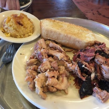 City Barbeque - Pulled chicken and pork with a side of corn pudding. - Barbeque Near Me - Cary, North Carolina