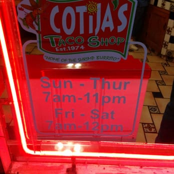 Cotijas Taco Shop - Business hours of Sept 2014 - Mexican Near Me - Santee, California Cotijas Taco Shop - Business hours of Sept 2014 - Mexican Near Me - Santee, California