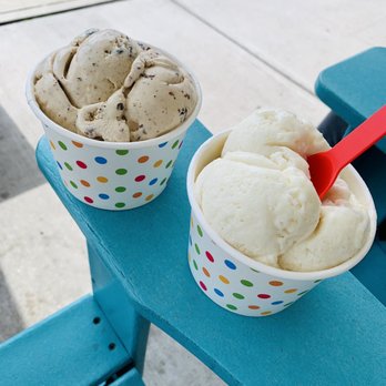 Frisbie's Dairy Barn - Two scoop cups of Rum Raisin, Little Poland, Vegan Pina Colada, and Newington Nutella. - Ice Cream & Frozen Yogurt Near Me - New Britain, Connecticut