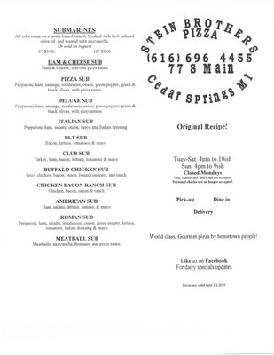 Menu photo 7 Stein Brothers Pizza Cedar Springs, MI Menu photo 7 Stein Brothers Pizza Cedar Springs, MI
