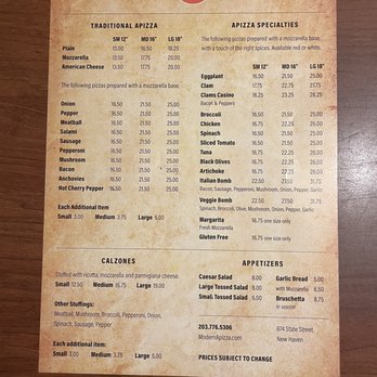 Modern Apizza - Menu - Pizza Near Me - New Haven, Connecticut Modern Apizza - Menu - Pizza Near Me - New Haven, Connecticut