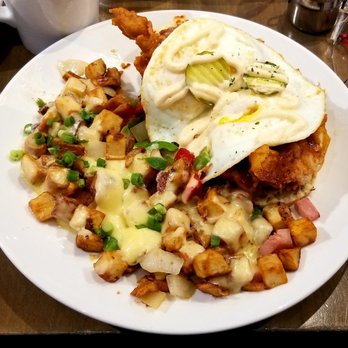 Buttermilk - Alabama Hot Chicken, Sunnyside up eggs, and Farmhouse  potatoes.  This is the way to go...  #AlfieEats - Coffee & Tea Near Me - Naperville, Illinois