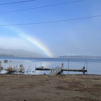Big Bear Vacations - From the porch, sipping my coffee, watching hubby fish - Vacation Rentals Near Me - Big Bear Lake, California