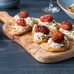 The Hampton Social - Orlando - Crab + Shrimp Bruschetta- sweet chili aioli, smoked tomatoes, crispy ciabatta