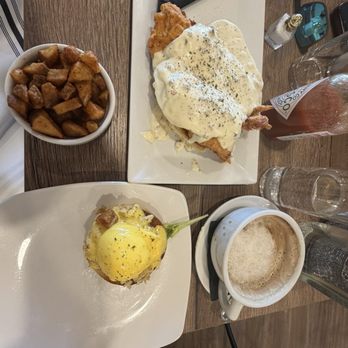 Teaspoon - Southern chicken and crab eggs Benedict with cappuccino - Breakfast & Brunch Near Me - Tucson, Arizona