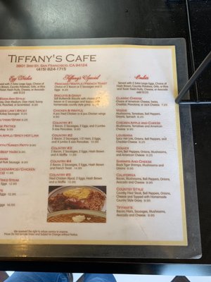 Menu photo 1 Tiffanys Cafe San Francisco, CA Menu photo 1 Tiffanys Cafe San Francisco, CA