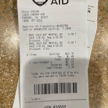 Rite Aid - a receipt for a rite aid - Drugstores Near Me - Fontana, California Rite Aid - a receipt for a rite aid - Drugstores Near Me - Fontana, California