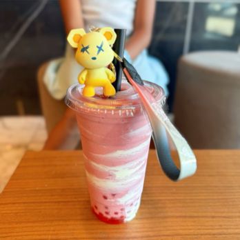 Moon Tea House - The cutest keychain from our Surprise Cup and the Half Moon Strawberry Smoothie underneath the Surprise Cup - Coffee & Tea Near Me - Roseville, California Moon Tea House - The cutest keychain from our Surprise Cup and the Half Moon Strawberry Smoothie underneath the Surprise Cup - Coffee & Tea Near Me - Roseville, California