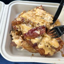 Sriracha and maple syrup chicken & waffles