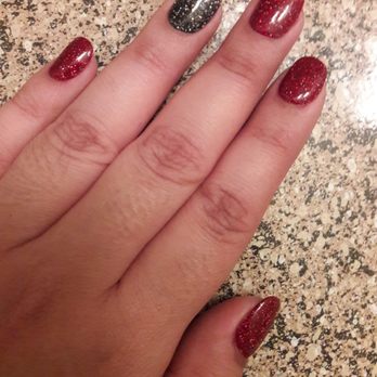Sunrise Nails - Christmas Powder Dip Manicure by David with the new beautiful dark red glitter color they just got in along with black glitter accent nail. - Nail Salons Near Me - Citrus Heights, California Sunrise Nails - Christmas Powder Dip Manicure by David with the new beautiful dark red glitter color they just got in along with black glitter accent nail. - Nail Salons Near Me - Citrus Heights, California