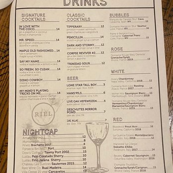 Riel - Drink menu - New American Near Me - Houston, Texas Riel - Drink menu - New American Near Me - Houston, Texas