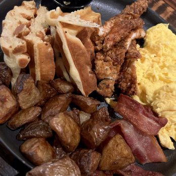 Kaldi's Social House - Chicken Waffle w/ bacon and eggs - Coffee & Tea Near Me - Silver Spring, Maryland Kaldi's Social House - Chicken Waffle w/ bacon and eggs - Coffee & Tea Near Me - Silver Spring, Maryland