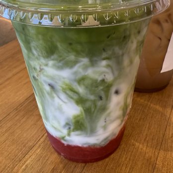 Wara Kitchen - Strawberry matcha latte. Spanish latte behind it. - Breakfast & Brunch Near Me - Newport Beach, California
