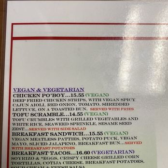 Zenaida's Cafe - Vegan/Vegetarian section of the menu - Cafes Near Me - Las Vegas, Nevada
