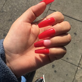Classy Nail Spa - Long acrylic gel polished nails with glitter - Nail Salons Near Me - Alameda, California