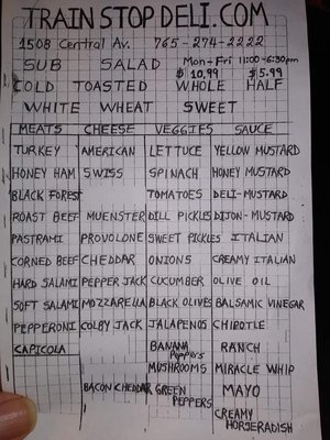Menu photo 1 Train Stop Deli Anderson, IN
