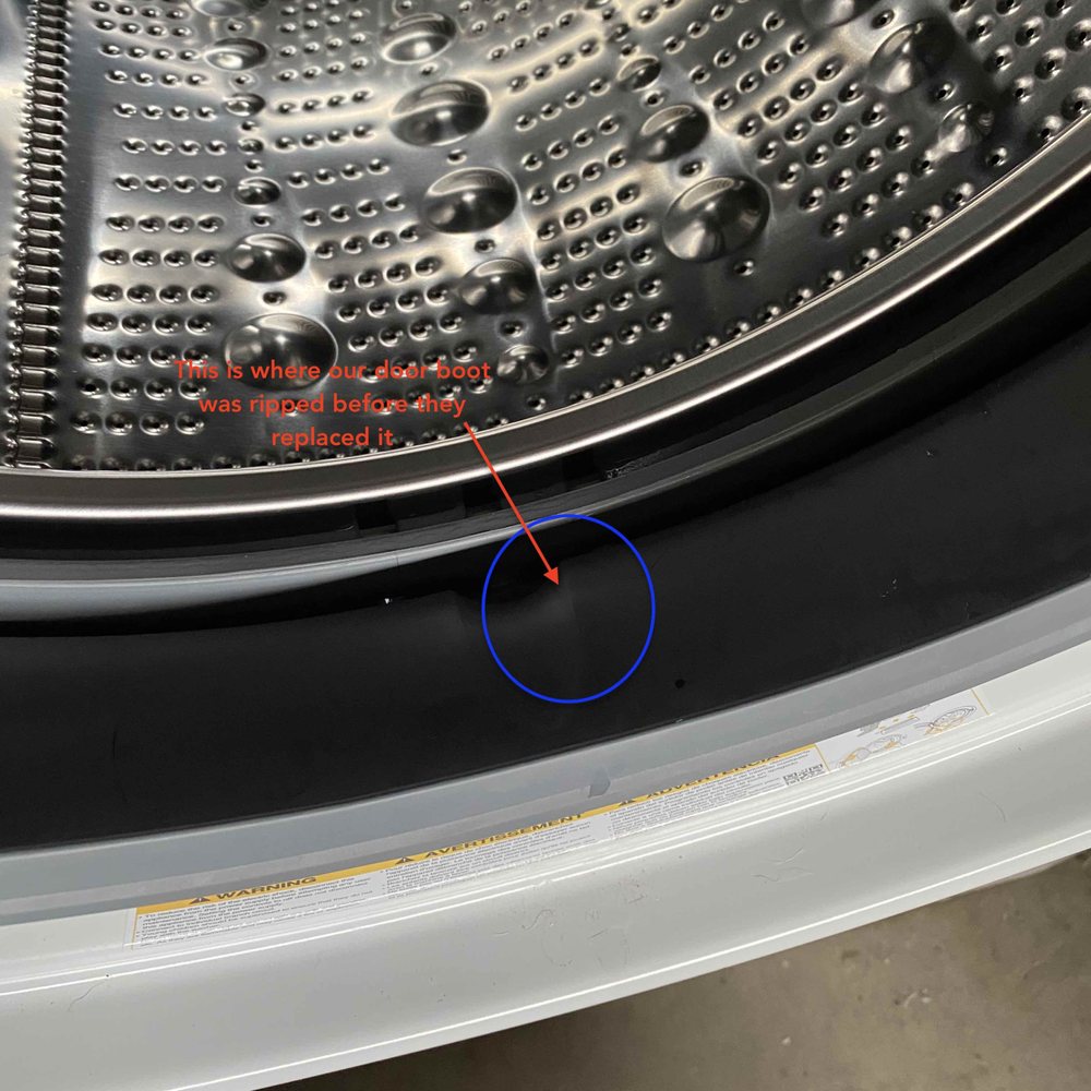 Sigma Appliance - Previously, the door boot had a noticeable tear in it that was causing water to leak out the bottom of the machine. - Appliances & Repair Near Me - Capistrano Beach, California Sigma Appliance - Previously, the door boot had a noticeable tear in it that was causing water to leak out the bottom of the machine. - Appliances & Repair Near Me - Capistrano Beach, California