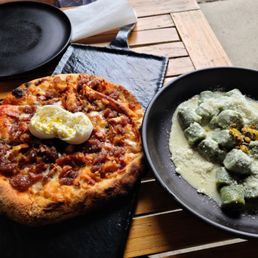 Pinsa Maleducat and Gnocchi Crema Di Gorgonzola