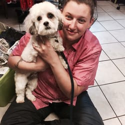 The Dog House - Jolly and Heather, one of his favorite groomer gals