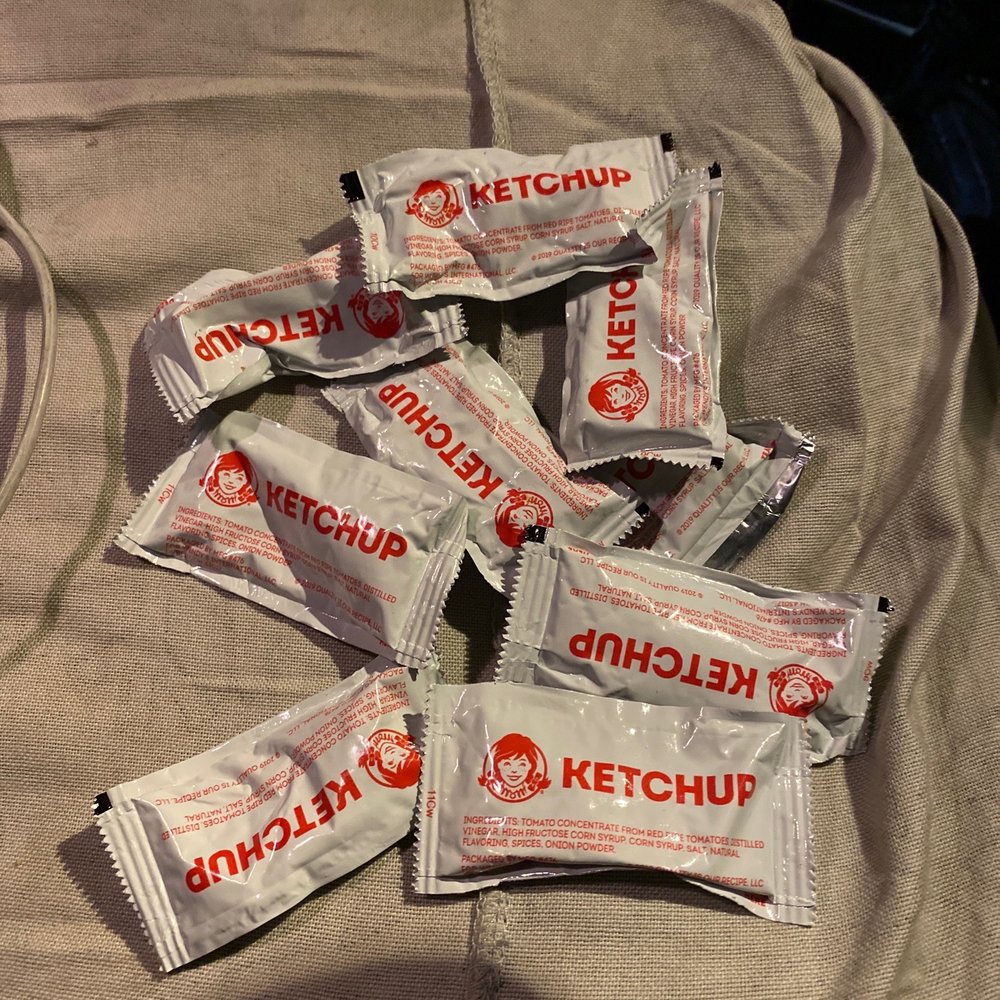Wendy's - The 9 ketchup packets they threw on top of my food I also never asked for! - Burgers Near Me - Waldo, Florida Wendy's - The 9 ketchup packets they threw on top of my food I also never asked for! - Burgers Near Me - Waldo, Florida