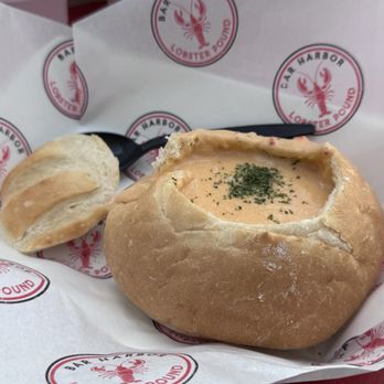 Bar Harbor Lobster Pound - Lobster bisque in sourdough bread bowl - Seafood Near Me - Bar Harbor, Maine Bar Harbor Lobster Pound - Lobster bisque in sourdough bread bowl - Seafood Near Me - Bar Harbor, Maine