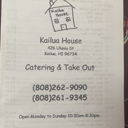 Kailua House - Menu 5/16/24