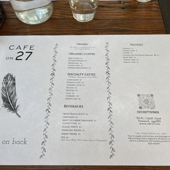 Cafe on 27 - Drinks menu - Breakfast & Brunch Near Me - Topanga, California