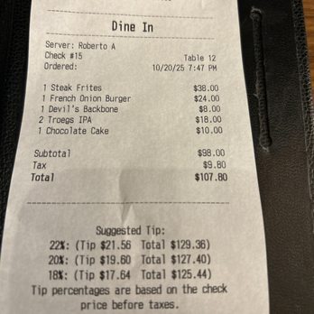 Ellington Park Bistro - Bill for 2 - French Near Me - Washington, DC, District of Columbia