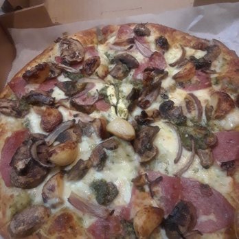 Zella's Pizzeria - Reg crust with pesto sauce,salami,mushrooms,roasted garlic,red onion - Pizza Near Me - Baltimore, Maryland Zella's Pizzeria - Reg crust with pesto sauce,salami,mushrooms,roasted garlic,red onion - Pizza Near Me - Baltimore, Maryland