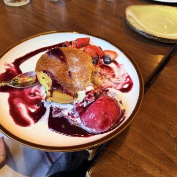 Fork - Fork's Signature Warm Butter Cake with fresh fruit and vanilla ice cream. - New American Near Me - Boise, Idaho Fork - Fork's Signature Warm Butter Cake with fresh fruit and vanilla ice cream. - New American Near Me - Boise, Idaho