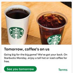 Starbucks - For members only on Monday 2.10.25 posted 2.9.25