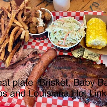 Big B's Texas BBQ - 3 meat platter with sides - Barbeque Near Me - Henderson, Nevada Big B's Texas BBQ - 3 meat platter with sides - Barbeque Near Me - Henderson, Nevada