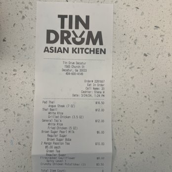 Tin Drum Asian Kitchen & Boba Tea Bar - Decatur - Receipt - Pan Asian Near Me - Decatur, Georgia Tin Drum Asian Kitchen & Boba Tea Bar - Decatur - Receipt - Pan Asian Near Me - Decatur, Georgia