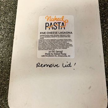Naked Pasta - the label of a cheese lasagna - Pasta Shops Near Me - Greenville, South Carolina