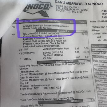 Dan's Merrifield Sunoco - bogus axle diagnosis - Auto Repair Near Me - Falls Church, Virginia Dan's Merrifield Sunoco - bogus axle diagnosis - Auto Repair Near Me - Falls Church, Virginia