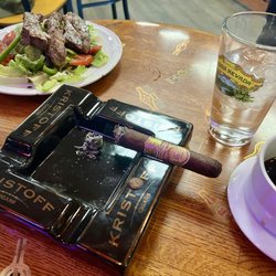 Calabash - My Father cigar, americano, and salad with steak.