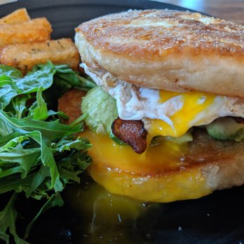 Grove at Briar Barn Inn  - my fiance's ginormous breakfast sando. - New American Near Me - Rowley, Massachusetts