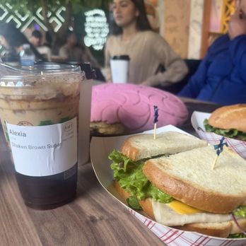 Con Azucar Cafe - Shaken Brown Sugar Espresso, Giant Pink Concha, Club & a glimpse of the Torta... Try the Torta!! - Bakeries Near Me - Sacramento, California