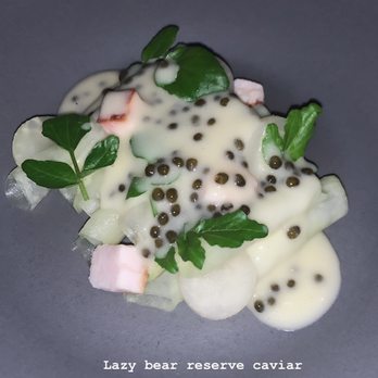 Lazy Bear - Sturgeon with their eggs. Fave entree in the dining room. - New American Near Me - San Francisco, California Lazy Bear - Sturgeon with their eggs. Fave entree in the dining room. - New American Near Me - San Francisco, California