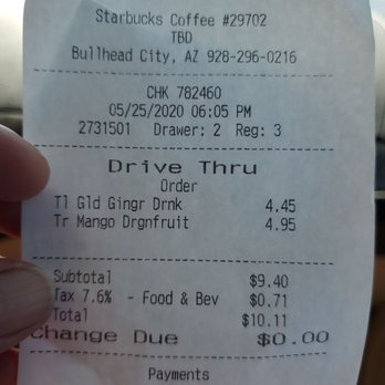 Starbucks - My Receipt from Starbucks - Coffee & Tea Near Me - Bullhead City, Arizona Starbucks - My Receipt from Starbucks - Coffee & Tea Near Me - Bullhead City, Arizona