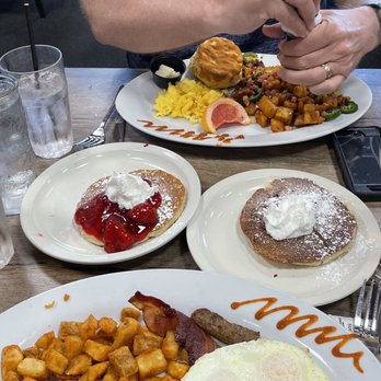 Chops & Eggs - New York cheesecake style and cinnamon pecan pancakes. Delicious - New American Near Me - Corpus Christi, Texas Chops & Eggs - New York cheesecake style and cinnamon pecan pancakes. Delicious - New American Near Me - Corpus Christi, Texas