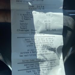 Dunkin' - Receipt