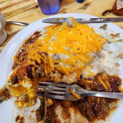 Western Sky's Family Resturant - Breakfast burrito small.. NOT... half red chili and half sausage gravy