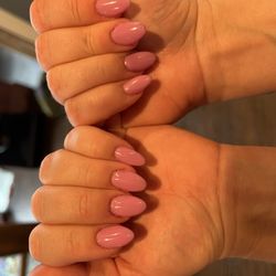 Bay Nails - Pinky on the left finger is what I agreed to. Shape is inconsistent