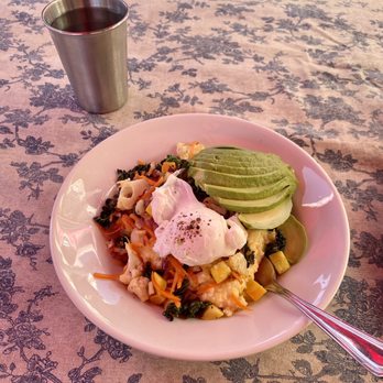 Immigrant Son Caffe - Vegetable polenta with avocado and eggs. - New American Near Me - Ventura, California Immigrant Son Caffe - Vegetable polenta with avocado and eggs. - New American Near Me - Ventura, California