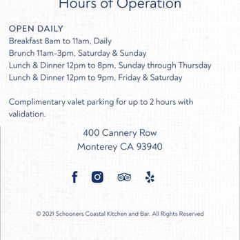 Schooners Monterey - Hours - Seafood Near Me - Monterey, California Schooners Monterey - Hours - Seafood Near Me - Monterey, California