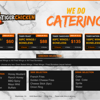 Tiger Chicken - catering menu has arrived - Chicken Wings Near Me - Westminster, California Tiger Chicken - catering menu has arrived - Chicken Wings Near Me - Westminster, California