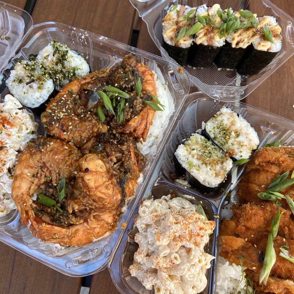 Shootz - Spam Brûlée Musubi, Honey Coconut Shrimp Musubi, Jalapeño Garlic Shrimp, and Kimchi Butter Katsu Chicken - Hawaiian Near Me - Stanton, California