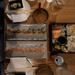 Miso Soup Spicy Yellowtail Roll Salmon Teriyaki Bento Box Lime Roll